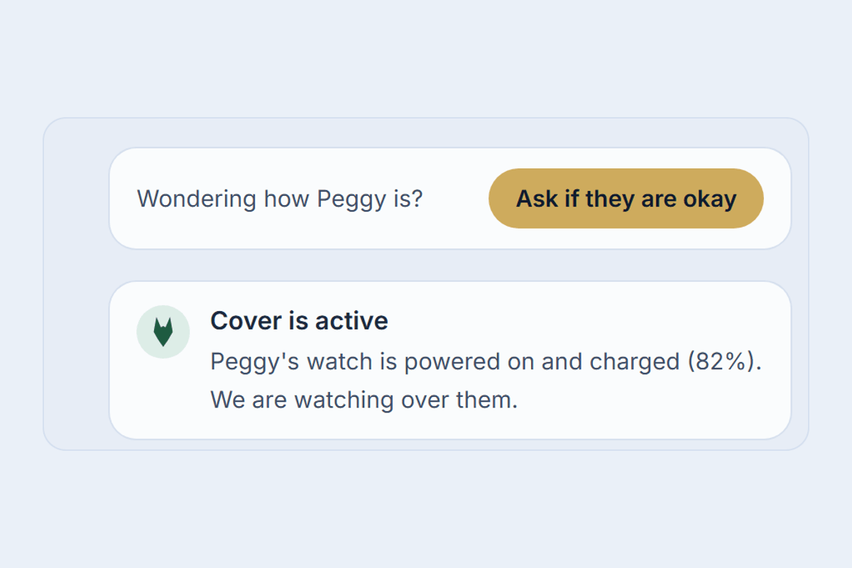 The Ask if they are okay button and the Cover is active card in the family app